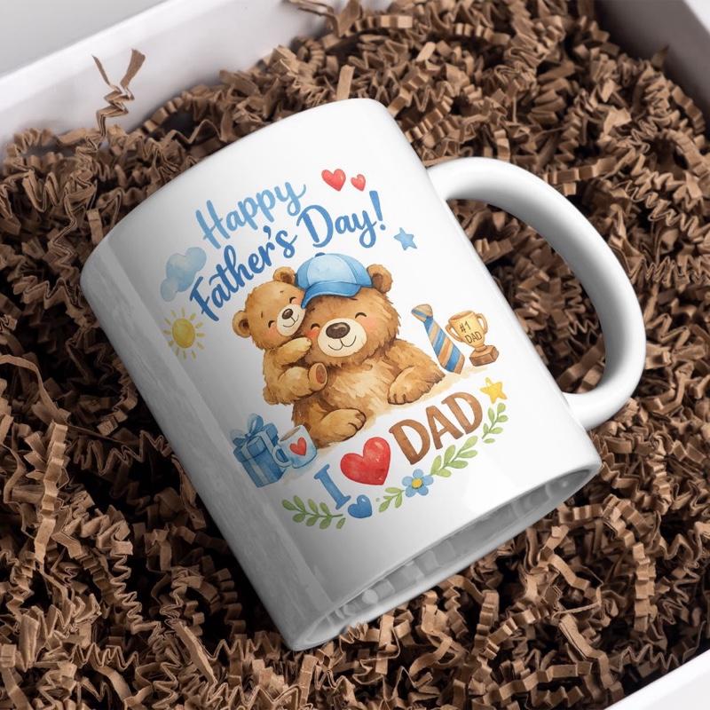 Happy Father's Day Cute Beary Mug with I Love Dad Design Perfect Gift for Dad
