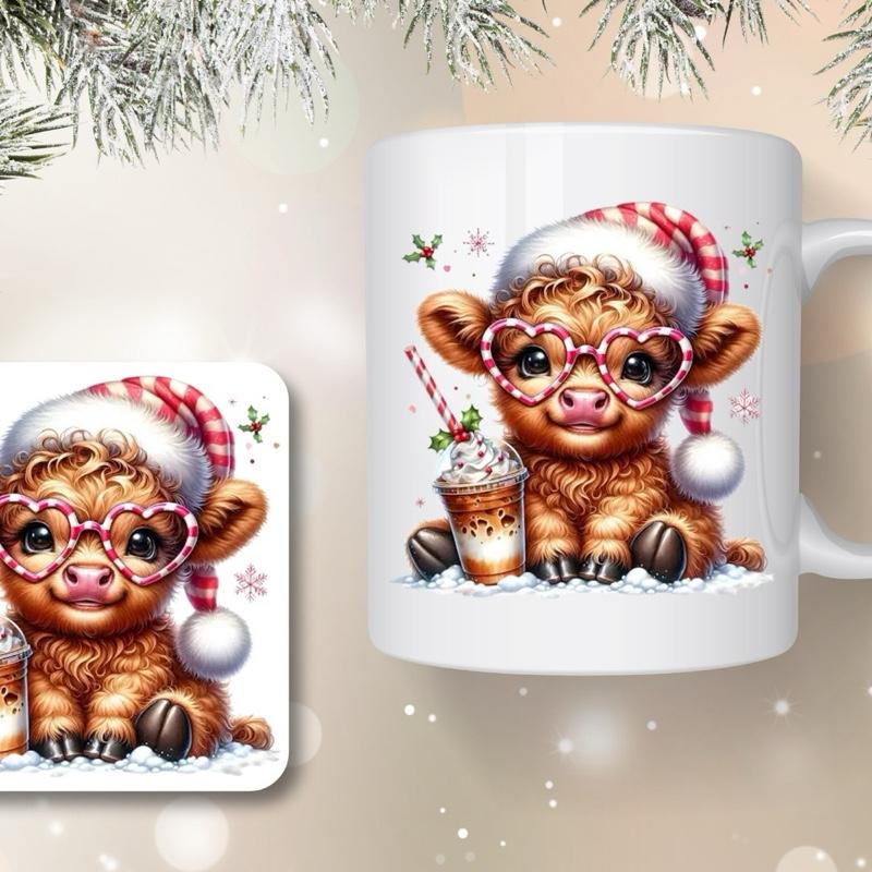 Highland cow design mug and coaster set