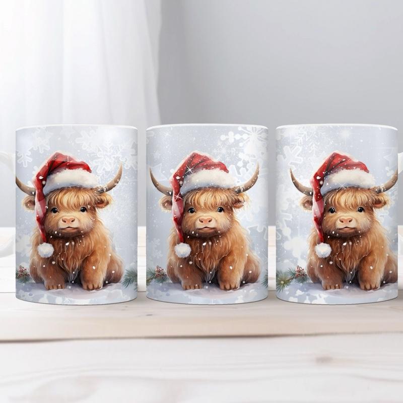 Grey Xmas Highland Cow Design 11oz Mug