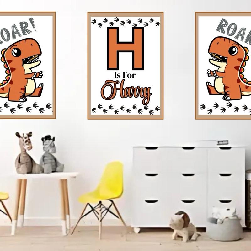 SET OF 3 KIDS DINOSAUR A4 PRINTS