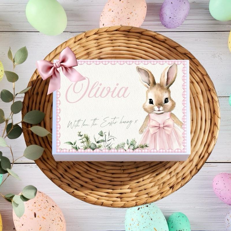 Personalised magnetic Easter Box with Cute Bunny Design and Bow