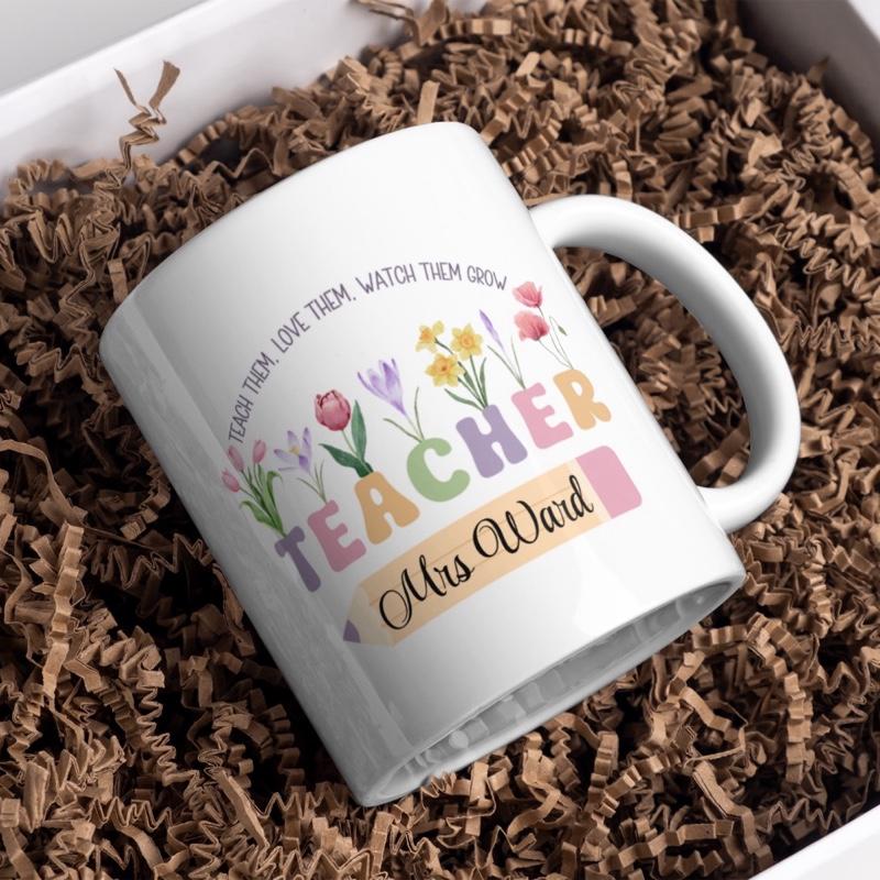 Personalised Teacher Mug with Floral Design