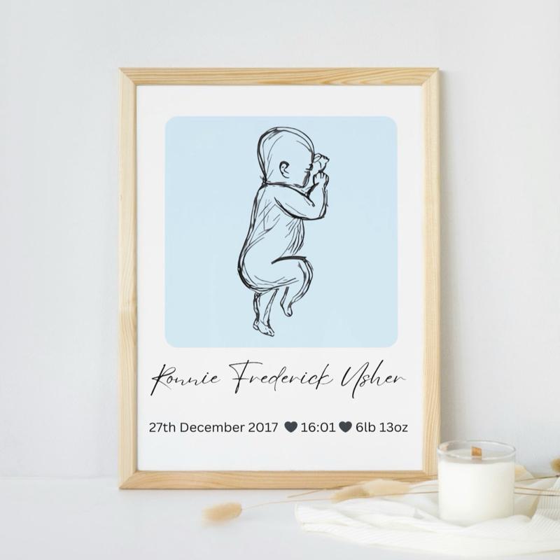 baby announcement print blue and pink design