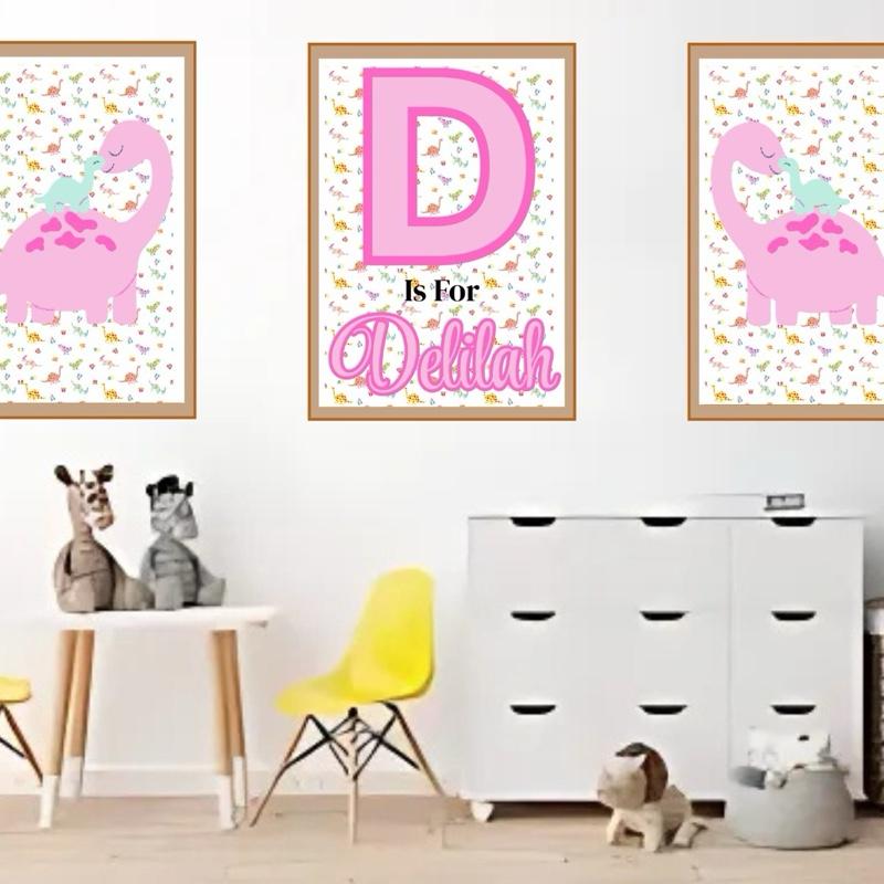 SET OF 3 KIDS DINOSAUR A4 PRINTS