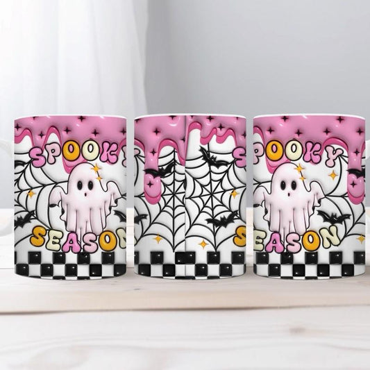 Spooky Season Design 11oz Mug with Ghost and Spider Web Patterns