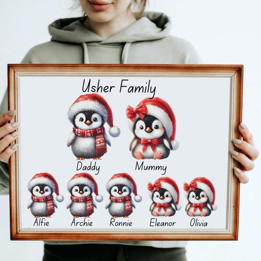 Personalised penguin family print