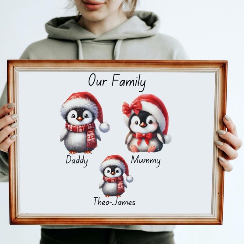 Personalised penguin family print