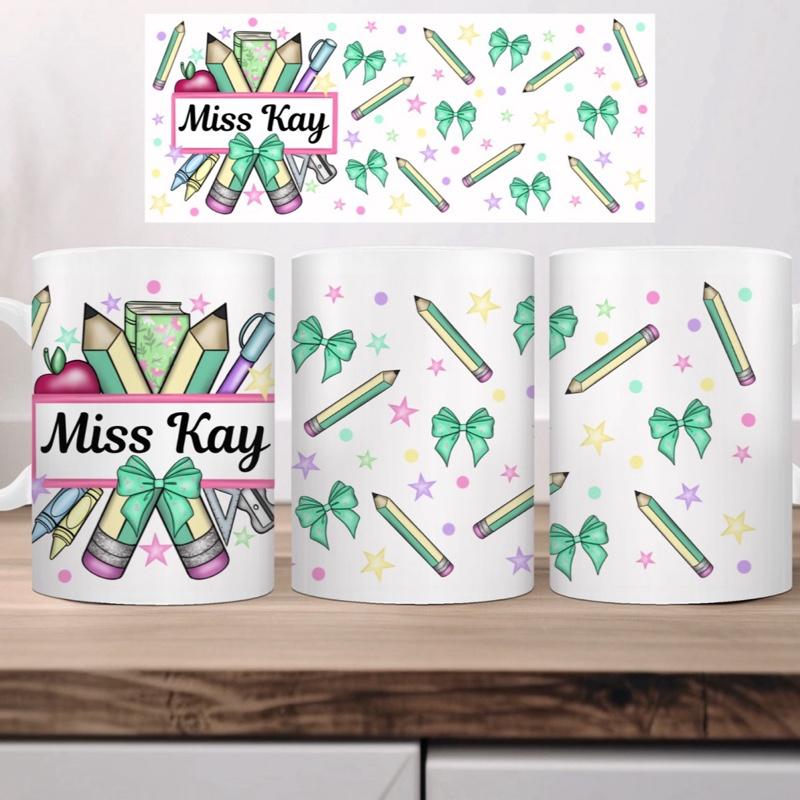 Personalised Pencil & Bows Teacher Mug