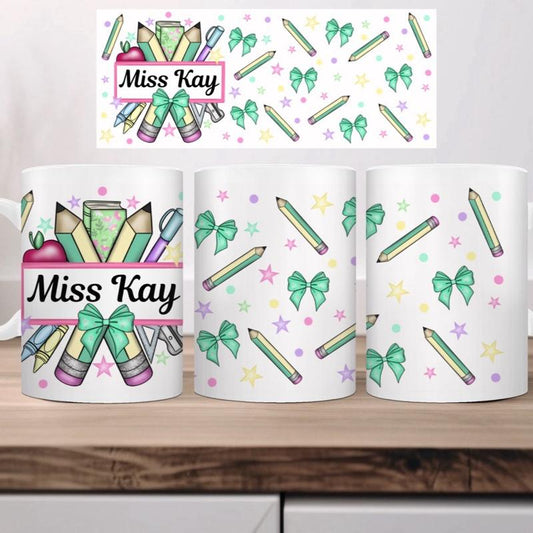 Personalised Pencil & Bows Teacher Mug