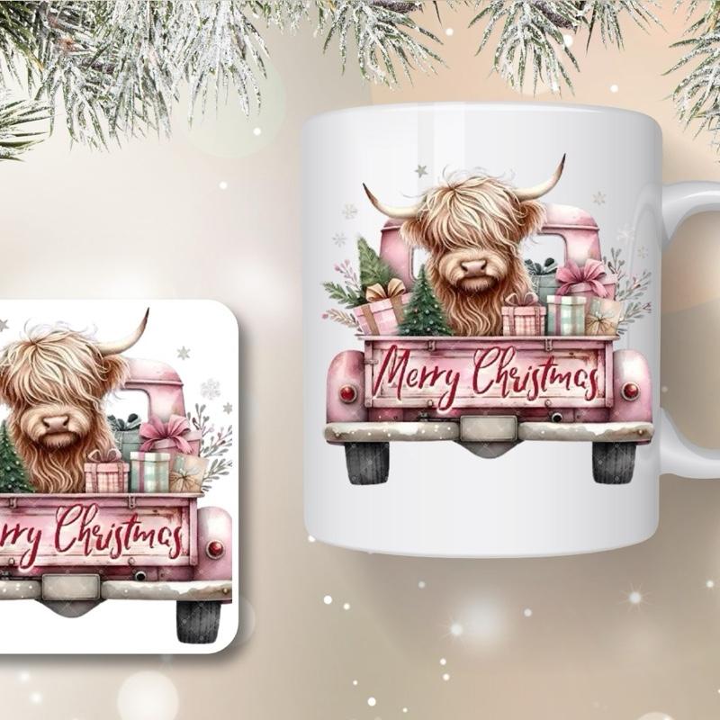 Highland cow design mug and coaster set