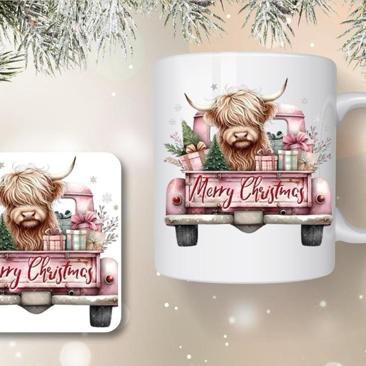 Highland cow design mug and coaster set