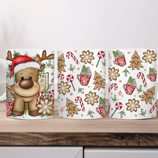 Xmas Cute Reindeer Design 11oz Mugs