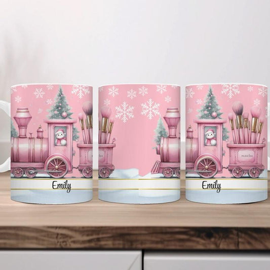 Personalised pink train design 11oz mug